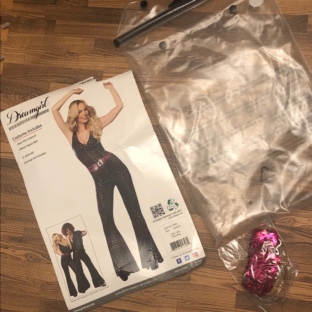 Dreamgirl Black Sequin Halter Jumpsuit with Pink Belt